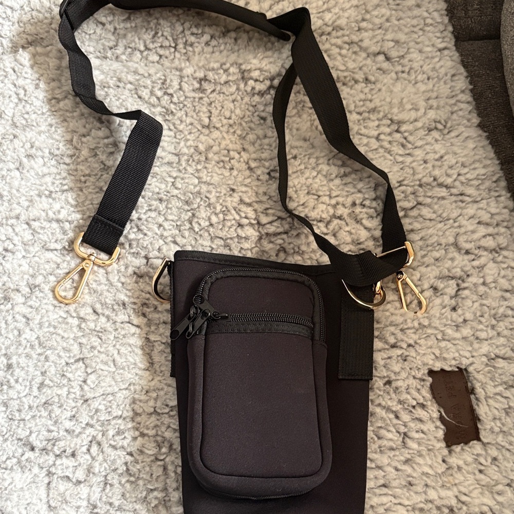 Black Crossbody Stanley cup Bag with Gold Accents